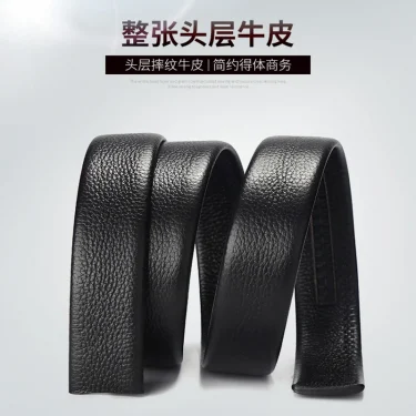 BISON DENIM Men No Buckle Belt High Quality Genuine Leather 3.4cm Width Belts Luxury Waistband Without Buckle Jeans Accessories 2