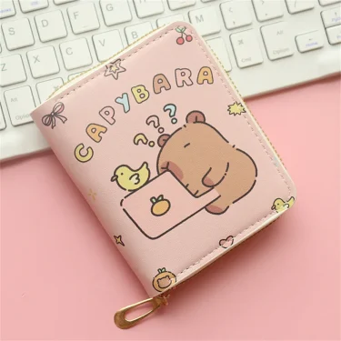 ISKYBOB Cute Cartoon Capybara Coin Purse Money ID Credit Card Holder PU Leather Short Zipper Wallets for Girls Students Gift 6
