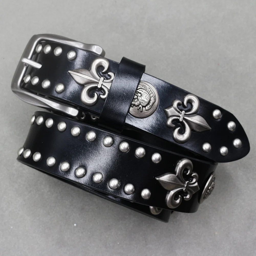 Metal Rivet Belt Luxury Designers Men Rivet Punk Belt Cow Genuine Leather Cintos Masculinos Male Women Rock Hip Hop Strap Waist 6