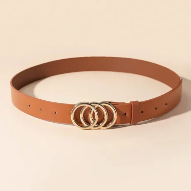 Fashionable three circle gold buckle versatile waist belt 2