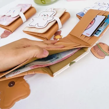 Cartoon Pu Purse Wallet Lovely Little Bear Coin Wallet Simple And Portable Three Fold Student Mini Card Bag Birthday Gift 4