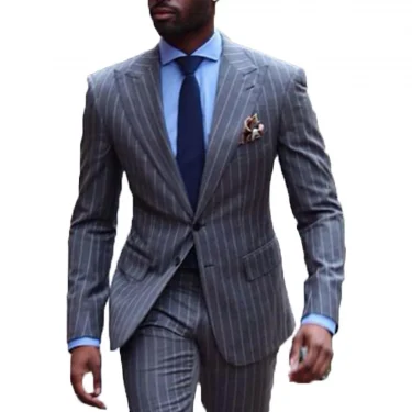 Men's Stripe 2 Piece Suit Slim Fit Business Wedding Party Jacket & Pants Groom Business Tuxedos men suits wedding prom suits 1
