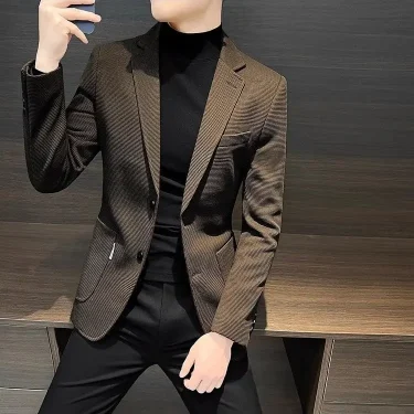 Male Business Blazer Spring Autumn Single Breasted Coat New In High Quality Fashionable Simple Clothing Men's Suit Dress Jackets 1