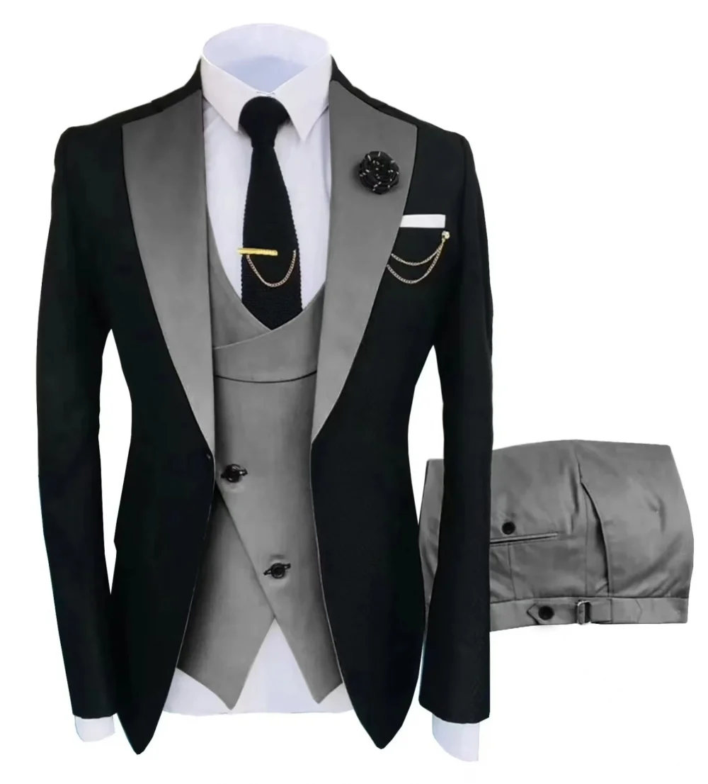 Men's Suit for Wedding 3 Pieces Blazer Vest and Pants Set Fitted Tuxedo for Groomsmen Adult Costume Summer Beach Wedding Parties 3