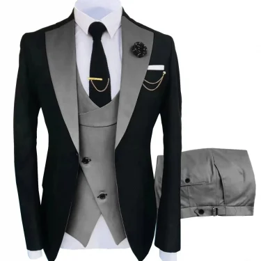Men's Suit for Wedding 3 Pieces Blazer Vest and Pants Set Fitted Tuxedo for Groomsmen Adult Costume Summer Beach Wedding Parties 3