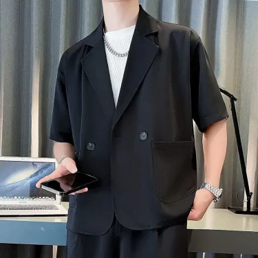 Blazer Shorts Suits for Men Plain No Logo Man Sets Aesthetic Korean Two Piece Set Style 2025 New in Tops & Tees Matching Luxury 4