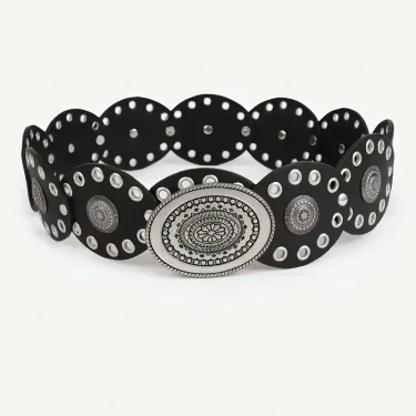 1pc Vintage Style Women'S Faux PU Belt with Oval Rivet Buckle Waistband Vintage Personalized Belts 1