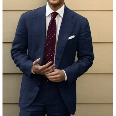 Linen Men Suits 2 Piece Chic Single Breasted Clothing Slim Notch Lapel Suit High Quality Wedding Costume Homme (Blazer+Pants) 1