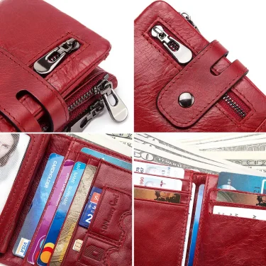 Fashion Women Wallet Genuine Leather Female Clutch Wallets Hasp Double Zipper Design Short Coin Pocket ID Card Holder Purse 5
