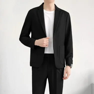 Blazer 2 Piece Outfit Set Man Party Black Full Suit for Men Clothes Ceremony Gentleman Clothing Korean New in Elegant Fashion 1