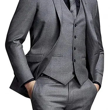 High Quality Groomsmen Notch Lapel Groom Tuxedos Grey Men Suits Wedding/Prom/Dinner Best Man Tuxedos (Jacket+Pants+Vest) 2