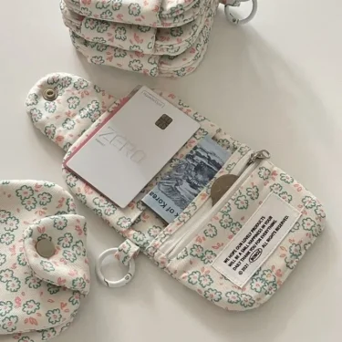 1 Pc Cute Student Coin Purse Card Simplicity Floral Korean Fashion Wallet Card Holder for Girls Portable Cute Small Storage Bag 1