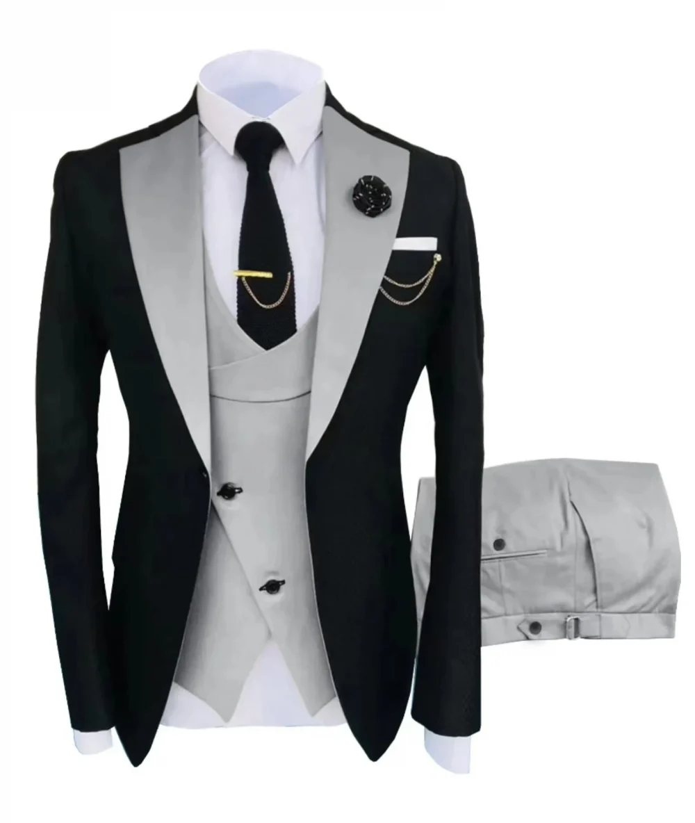 Men's Suit for Wedding 3 Pieces Blazer Vest and Pants Set Fitted Tuxedo for Groomsmen Adult Costume Summer Beach Wedding Parties 1