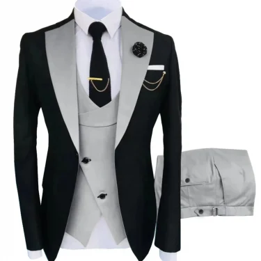 Men's Suit for Wedding 3 Pieces Blazer Vest and Pants Set Fitted Tuxedo for Groomsmen Adult Costume Summer Beach Wedding Parties 1