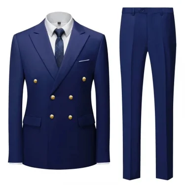 Fashion new men's casual boutique double breasted suit pants men's business suit set 2