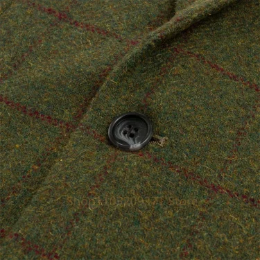Green Men Suits Plaid Tweed Suits for Man Three Pieces Vintage Lapel Tuxedos Groomsmen Winter Wedding Suit(Blazer+Vest+Pants) 4