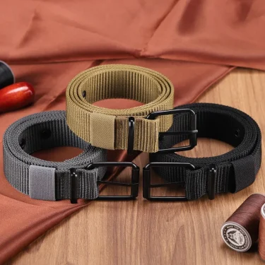 Men's Belt Porous Canvas Pin Buckle Leather Belt Outdoor Sports Belt Women's Trendy Eyelet Belt with Jeans Belt for Men Women 4