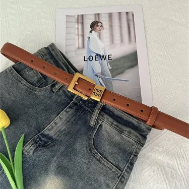 Luxury New Double Genuine Leather Belt for Women Cowhide Suede Belts with Trendy Square Alloy Buckle Ideal for Dresses and Jeans 2
