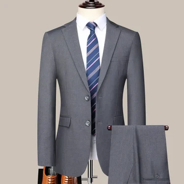 Two button men (suit + trousers) Korean version of fashion slim-fit business professional dress work formal two-piece set 3