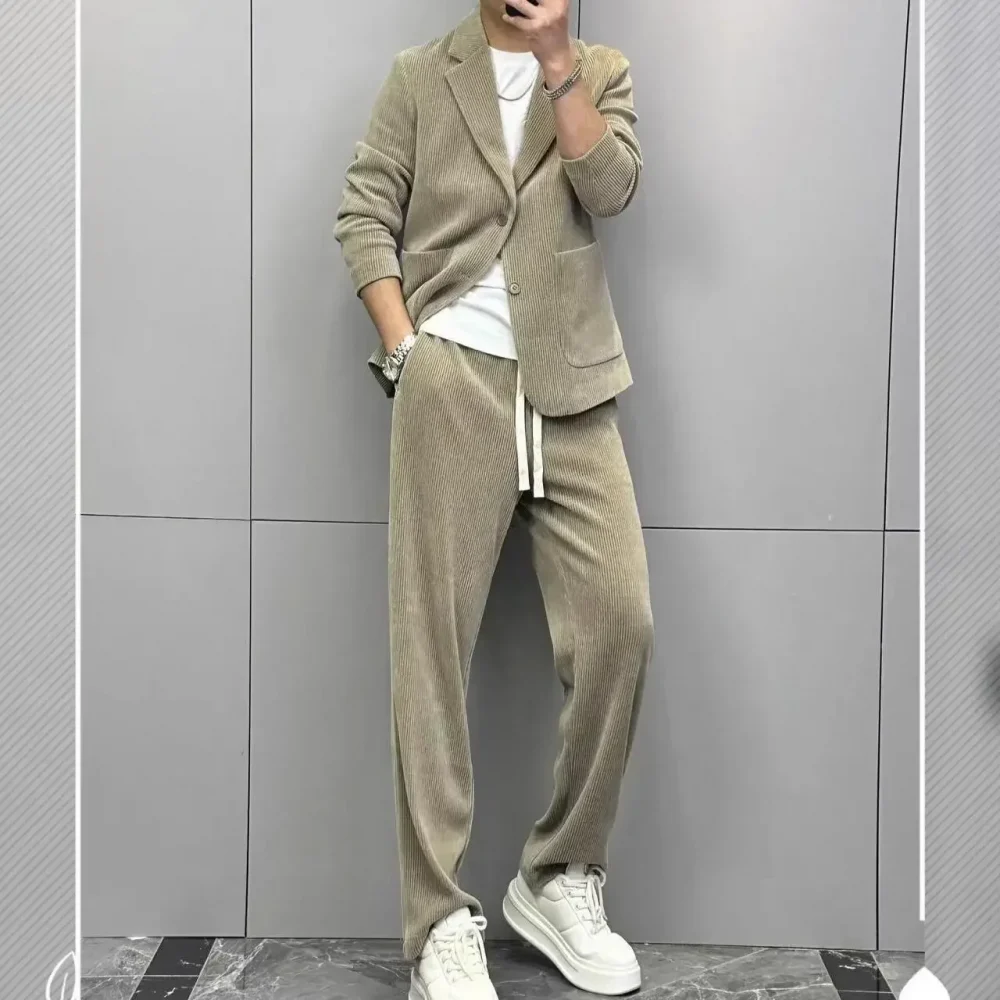 2 Piece Outfit Set Man Casual High Quality 2024 Double Breasted Full Suit for Men Gentleman Luxury Ceremony Pants Fashion Blazer 1