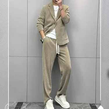 2 Piece Outfit Set Man Casual High Quality 2024 Double Breasted Full Suit for Men Gentleman Luxury Ceremony Pants Fashion Blazer 1