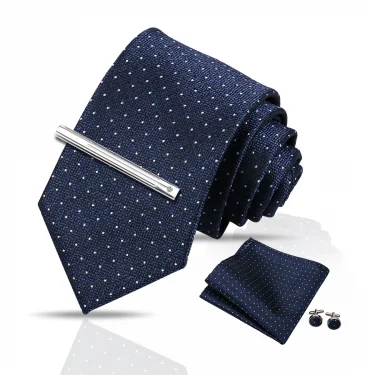 Tie Set For Men 4pcs Set Necktie Pocket Square Cufflinks Tie Clip Suit Paisley Navy Blue Business Necktie Accessories Gravatas 3
