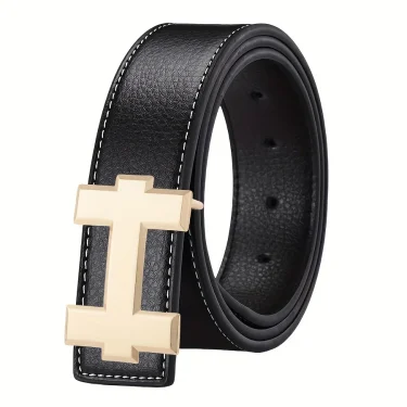 Fashion Unisex H Letter Smooth Buckle Belt Versatile Casual Jeans Decorative Leather Belt Suitable for Mid-Aged Youths 1