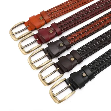 Men Genuine Leather Braided Belts Webbing High Quality Hand Vintage Belts for Men Gold Pin Buckle Casual for Jeans Strap HQ212 5