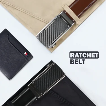 Genuine Leather Ratchet Belt for Men - Adjustable Automatic Buckle,Casual Business Style, High-Quality Leather Panel 5