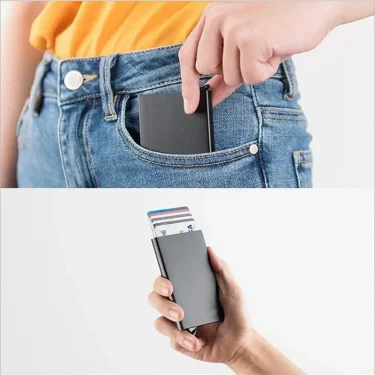 Rfid Smart Wallet Card Holder Metal Thin Slim Men Women Wallets Pop Up Minimalist Wallet Small Black Purse Vallet Walets for Men 3