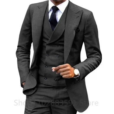 3 Piece Men Wedding Suit Prom Dress Jacket+Pants+Vest Business Men Suit Set Slim Fit Groom Tuxedo Male Blazer British Style 4