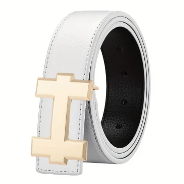 Fashion Unisex H Letter Smooth Buckle Belt Versatile Casual Jeans Decorative Leather Belt Suitable for Mid-Aged Youths 3
