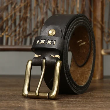 3.8CM Men High Quality Genuine Leather Belt Luxury Designer Brass Pin Buckle Belts Pure Cowskin Vintage Strap Male Jeans for Man 2