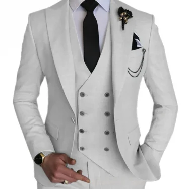 3 Pieces Light Gray Suits Men Suits Wedding Wear Business Male Groom Wedding Dress Jacket Vest Pants Set Blazers Coat 1