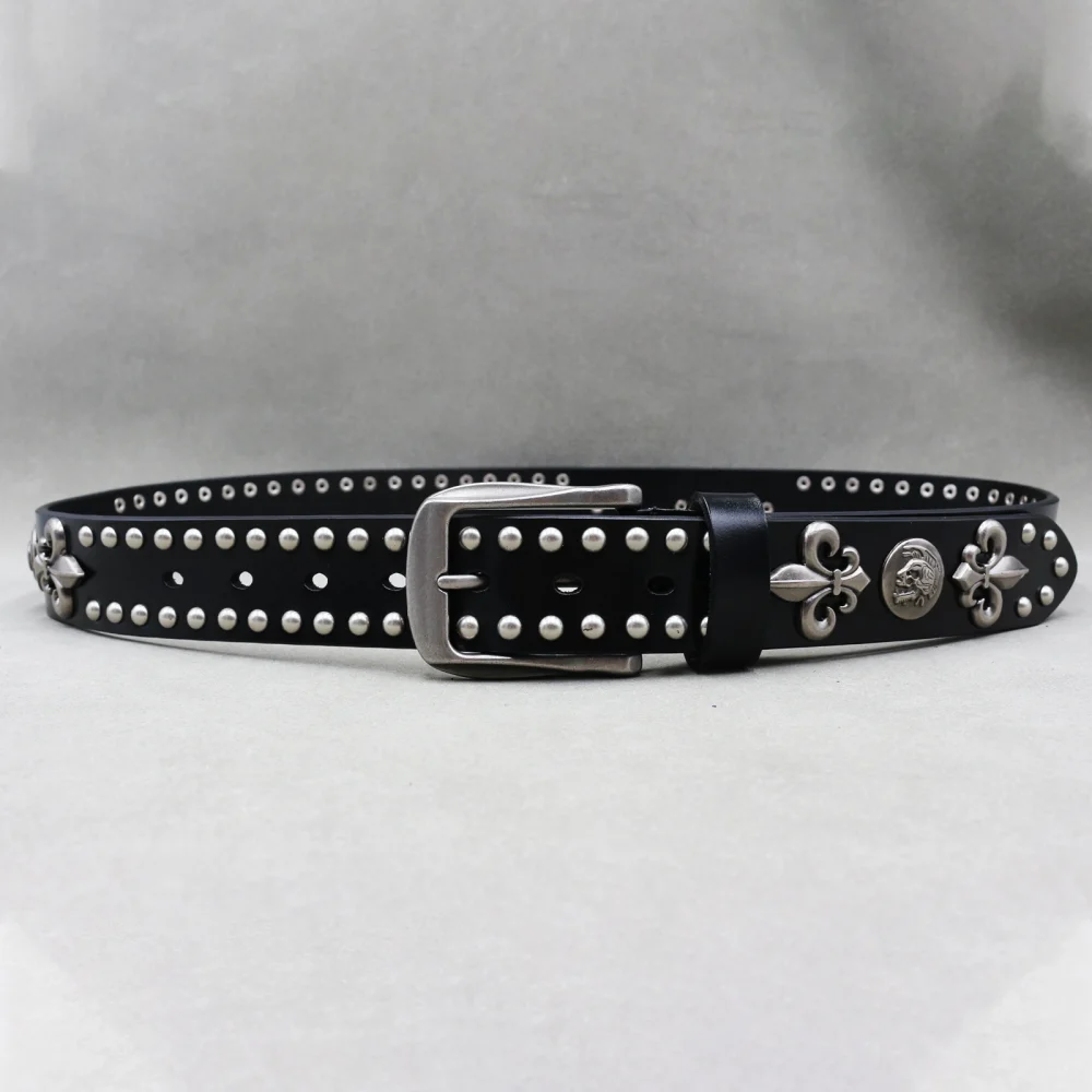 Metal Rivet Belt Luxury Designers Men Rivet Punk Belt Cow Genuine Leather Cintos Masculinos Male Women Rock Hip Hop Strap Waist 2