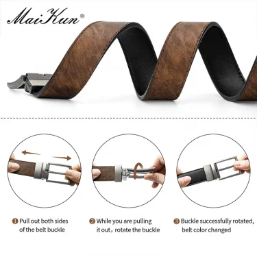 Maikun Reversible Leather Belts for Men Brown Leather Belts For Trousers Boss Belts Men's Designer Waist Belt Coffee 4