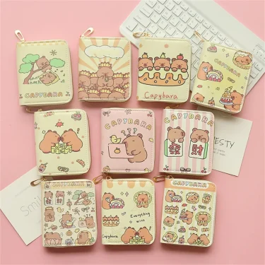 ISKYBOB Cute Cartoon Capybara Coin Purse Money ID Credit Card Holder PU Leather Short Zipper Wallets for Girls Students Gift 2