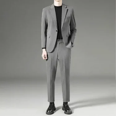 Wedding Blazer Groom Slim Fit Spring Autumn 2 Piece Outfit Set Man Casual Trends Costumes New In Ceremony Full Suit for Men 3