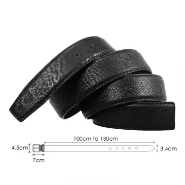 VATLTY 3.4cm Trouser Belt for Men Natural Cowhide 130cm Black Casual Belt Solid Metal Pin Buckle Leather Girdles Male Gifts 3