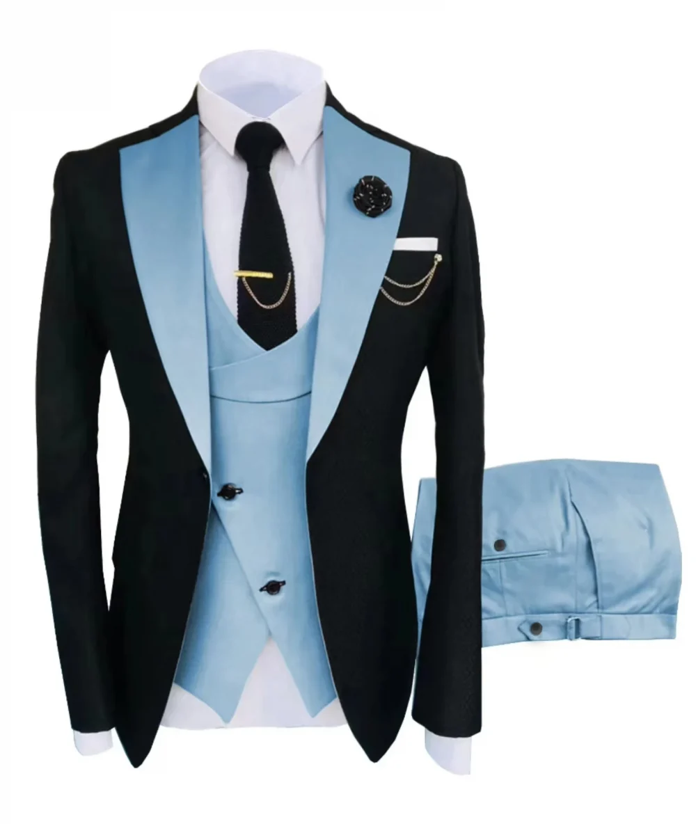 Men's Suit for Wedding 3 Pieces Blazer Vest and Pants Set Fitted Tuxedo for Groomsmen Adult Costume Summer Beach Wedding Parties 6