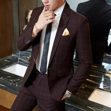 2025 Suit (Blazer+ Pants) Men's Boutique Fashion, Business Gentleman, Slim Fit, Outdoor Wedding, Plaid Trend, Banquet Suit 2
