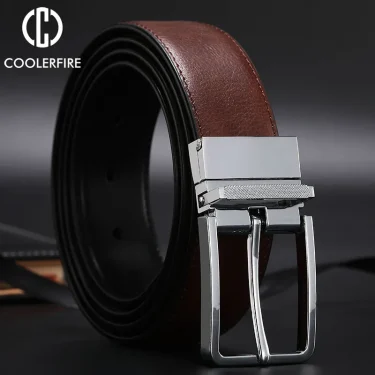 For Jeans Male Rotated Buckle Designer Cowskin Dress Belts Reversible Leather Belt Men Accessories Luxury Waist Belt HQ112 4