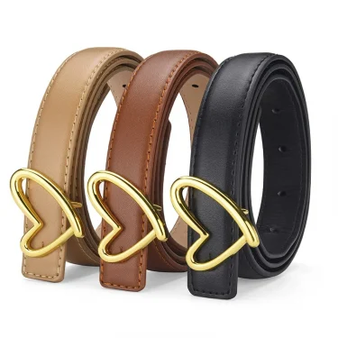 1pcs Women's Belt Fashionable Heart-Shaped Buckle Belt High-End Pu Leather Thin Belt Casual Versatile Trend Jeans Ladies Belt 1