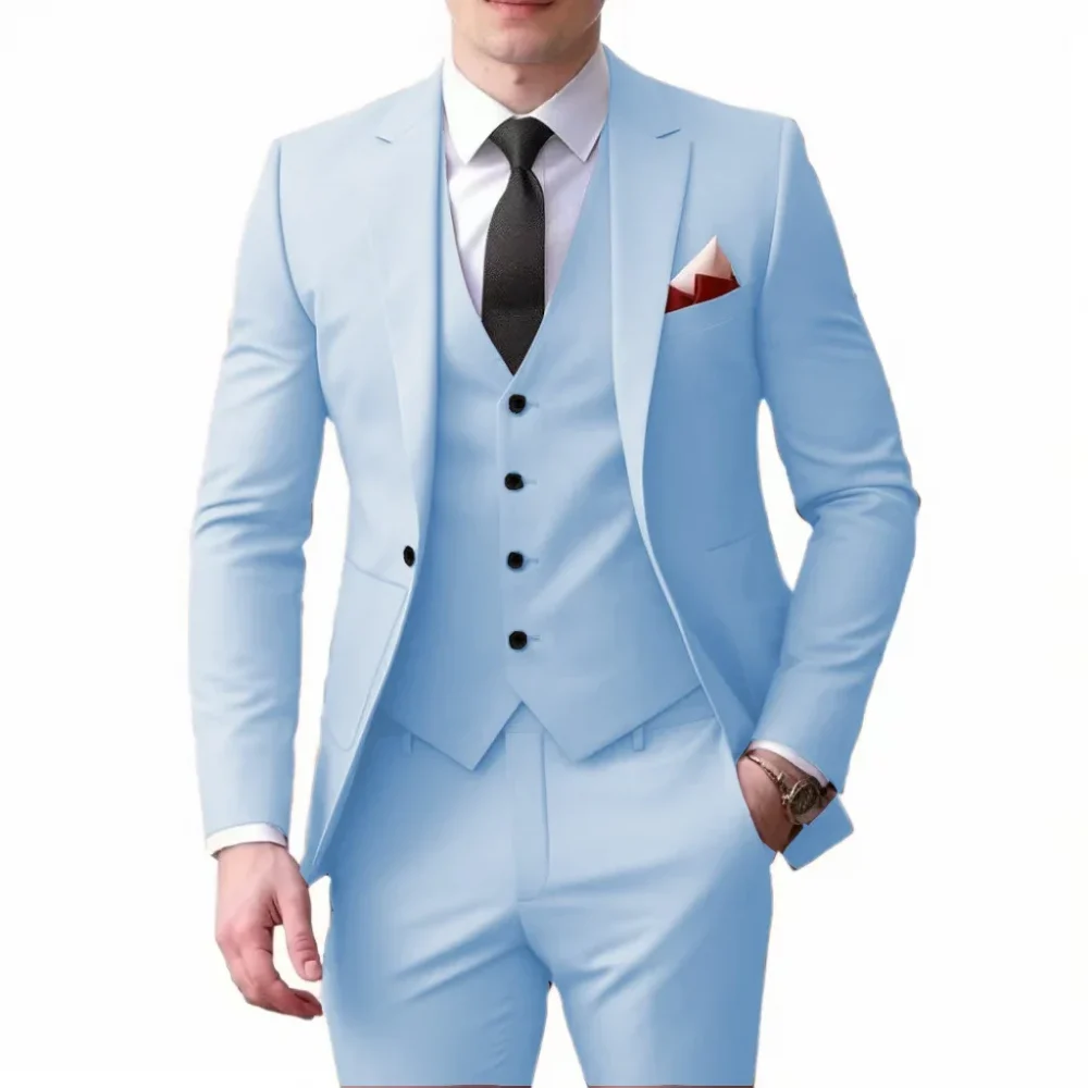 Men's tuxedo jacket suit with notched lapel vest and pants fitted 3-piece jacket suitable for dinners dancing weddings, 4
