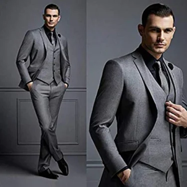 High Quality Groomsmen Notch Lapel Groom Tuxedos Grey Men Suits Wedding/Prom/Dinner Best Man Tuxedos (Jacket+Pants+Vest) 3