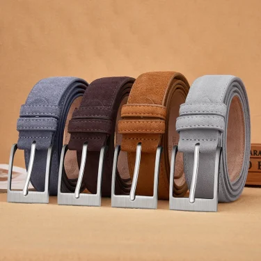 Sude Belts Cow Leather for Man And Lady Plaid Jeans Pin Buckle Luxury High Quality Classic Genuine Leather Sude Belts Cow Leathe 1
