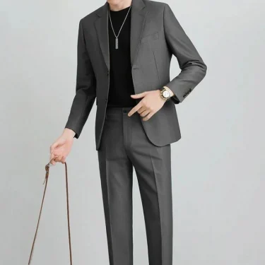 Double Breasted Blazer Fashion Full Suit for Men Casual Luxury Pants Elegant Clothing Spring Autumn Youth 2 Piece Outfit Set Man 2