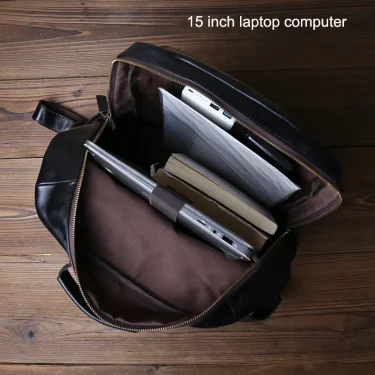 JLFGPJ Fashionable Men's Genuine Leather Backpack Multifunctional Business And Leisure Top Layer Cowhide Computer Backpack 5