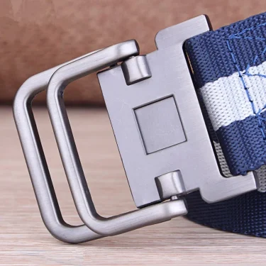 Double Loop Metal Buckle Canvas Belt Blue Strap Men's Women Unisex Cargo Pants Student Youth Belt Students Korean Jeans Belt 6