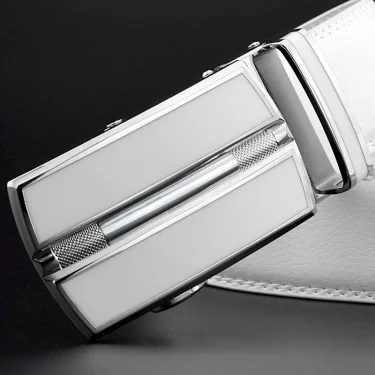 Elegant White Color Men Women Unisex Leather Belt Genuine Leather Automatic Buckle 3.5cm Width Men Waist Straps for Jeans 4